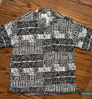 Vintage Ringo Sport Button Down Shirt Mens XL Black & White Abstract